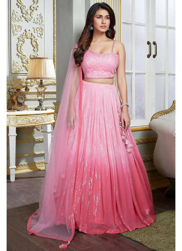 Hazel Wedding Designer Pink Nylon georgette Readymade Lehenga Choli - Distacart