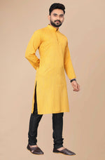 Thumbnail for Men's Mustard Striped Cotton Kurta - Mahotsav - Distacart