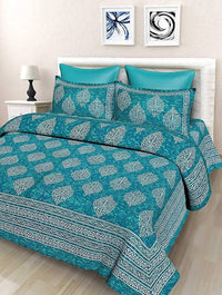 Thumbnail for Vamika Printed Cotton Sea Green Bedsheet With Two Pillow Covers (LEOC_BATIK_SG) - Distacart