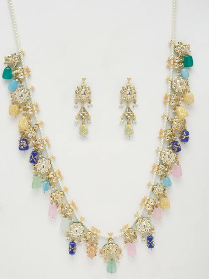 Long Kundan Neckpiece With Studs - Ruby Raang - Distacart