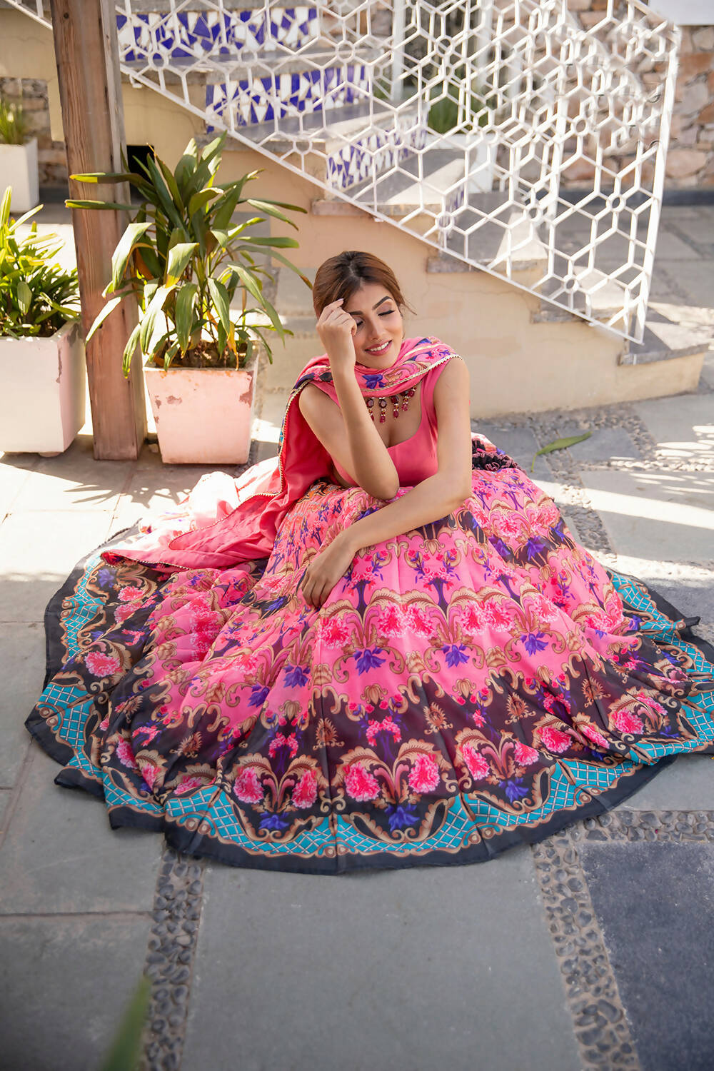 Wedding Designer Pink Chanderi Designer Lehenga - Anbazaar - Distacart