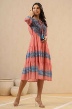 Thumbnail for Juniper Womens Pink Georgette Printed Tiered Midi Dress - Distacart