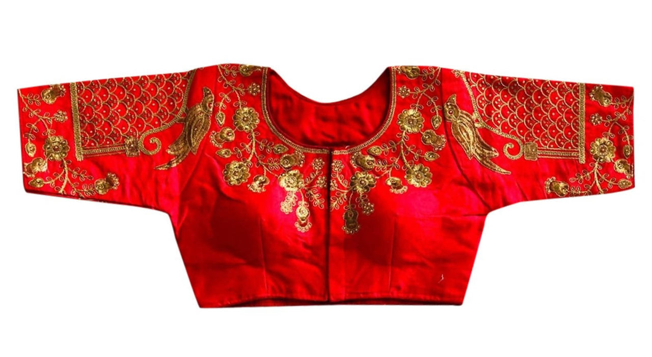 Vamika Beautiful Red Banglori Silk Embroidery Blouse - Distacart