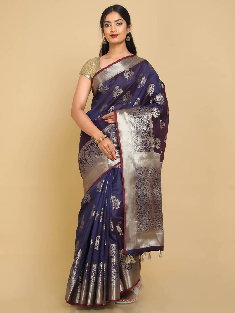 Kalamandir Ethnic Motifs Violet Silk Blend Saree