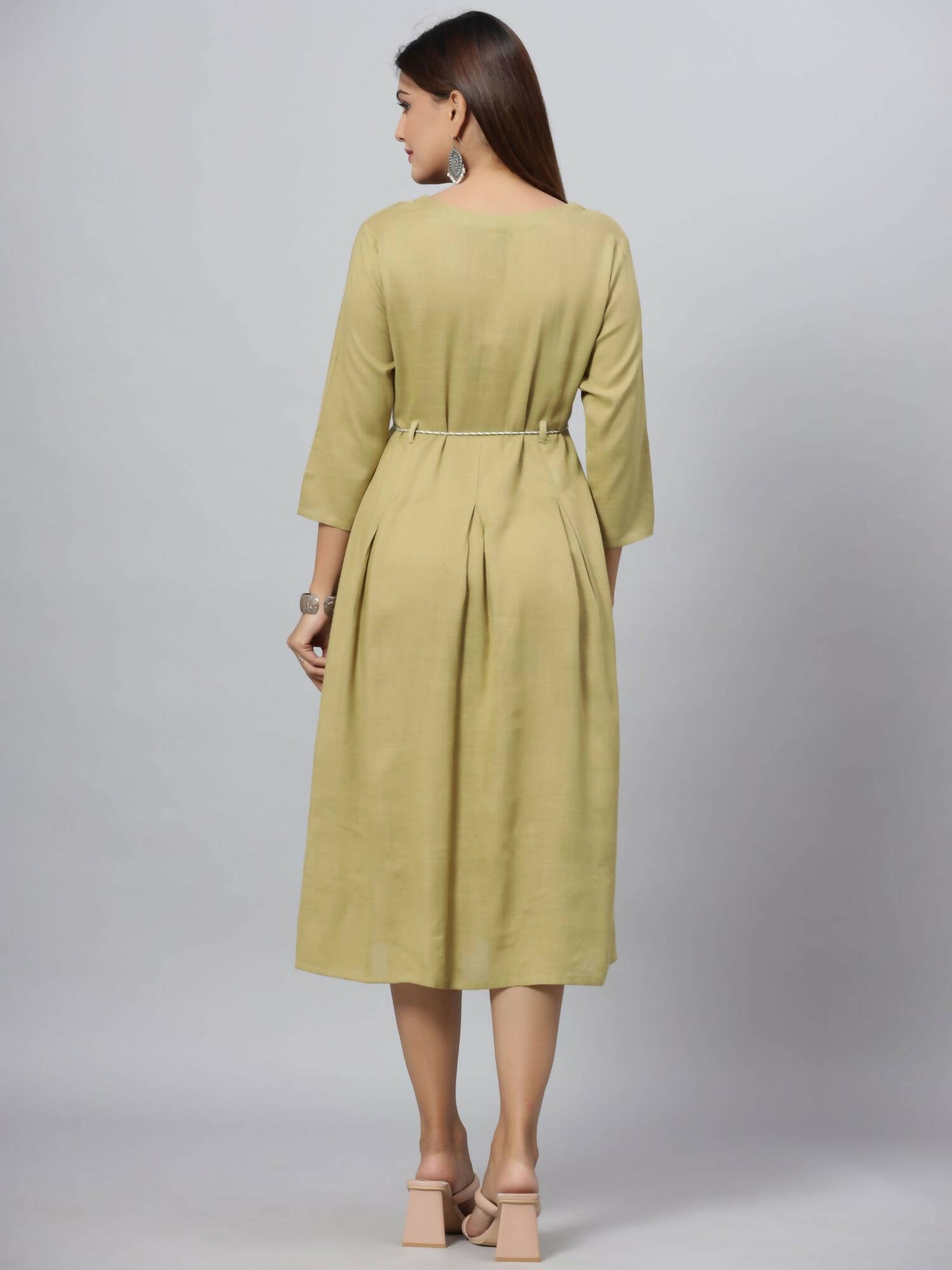 Juniper Women's Green Rayon Slub Solid Dress - Distacart