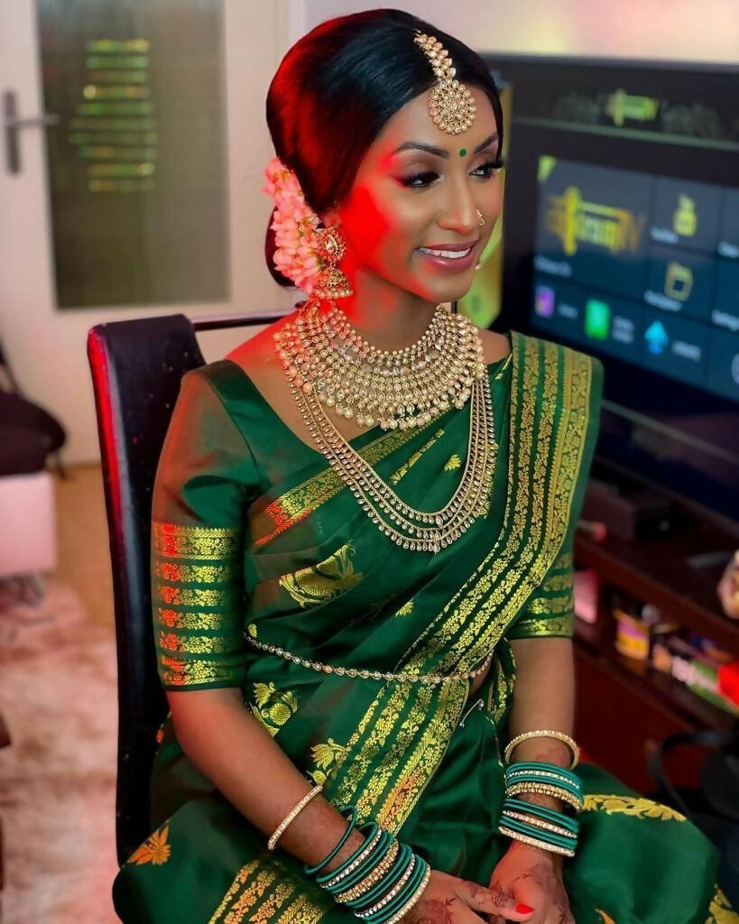 DEIANA'S Beautiful Golden Jari with New Design Soft Lichi Silk Saree - Green - Distacart