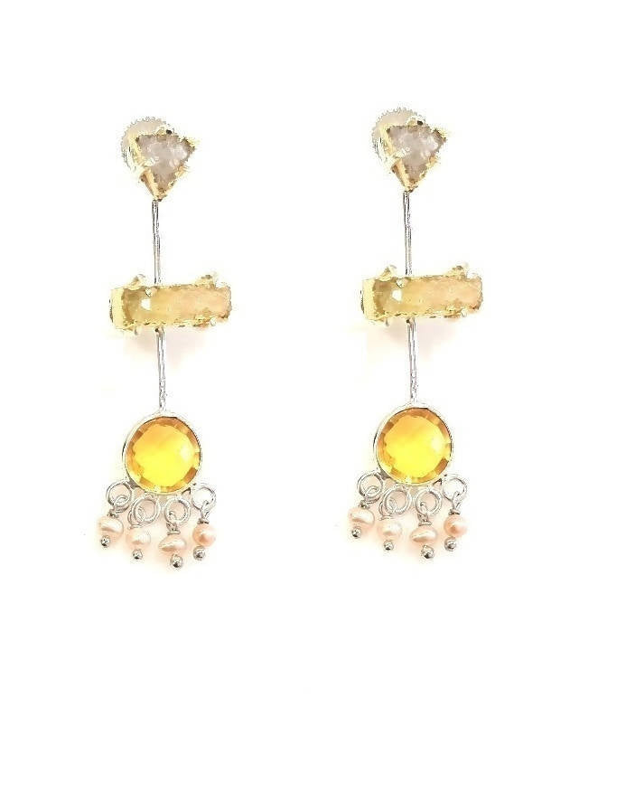Bling Accessories Druzy Amber Color Semi Precious Stone 92.5 Sterling Silver Earrings