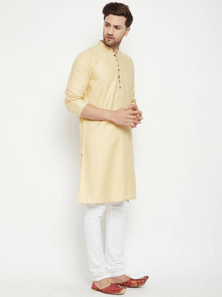 Even Apparels Beige Pure Cotton Long Men's Kurta With Band Collar - Distacart