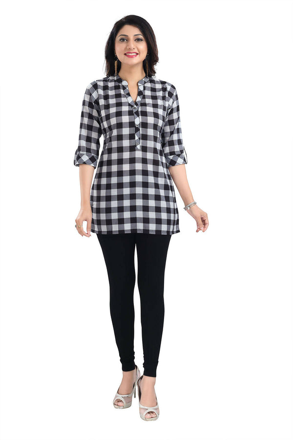 Snehal Creations Rayon Black White Checks Short All Over Print - Distacart