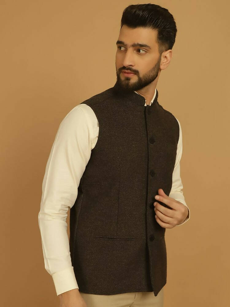 Even Apparels Pure Wool Nehru Jacket - Brown - Distacart