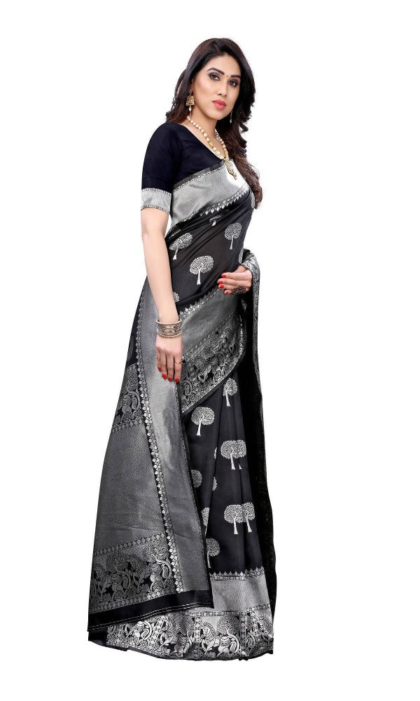 Vamika Banarasi Jacquard Weaving Black Saree (AMEE BLACK) - Distacart