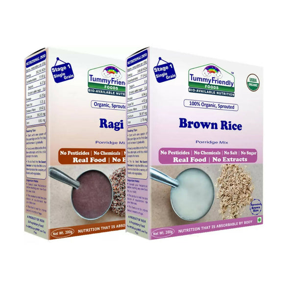 TummyFriendly Foods Certified Stage1 Ragi, Brown Rice Porridge Mixes - Distacart