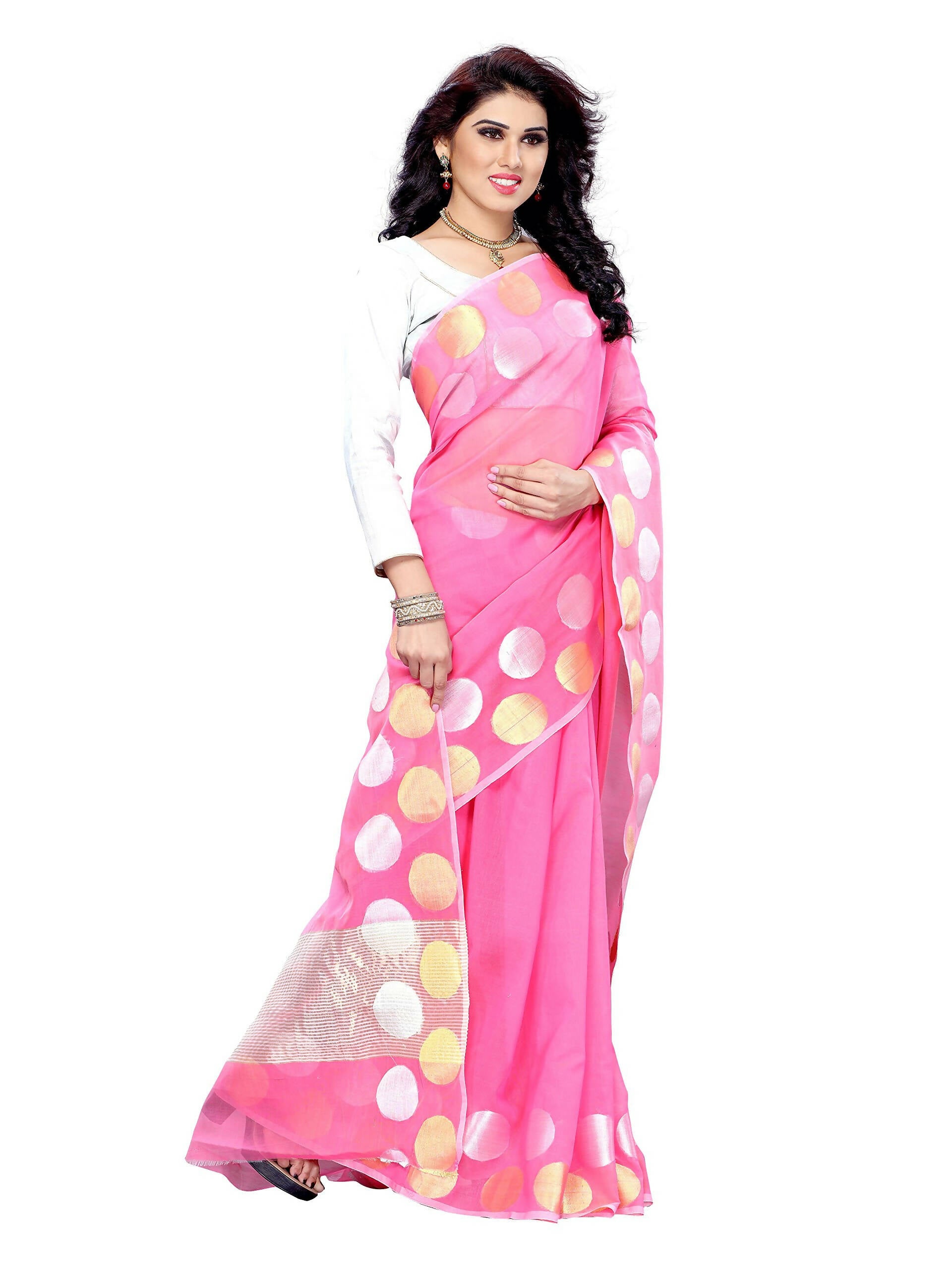 Mimosa Women Cotton Art Light Pink Saree - Distacart