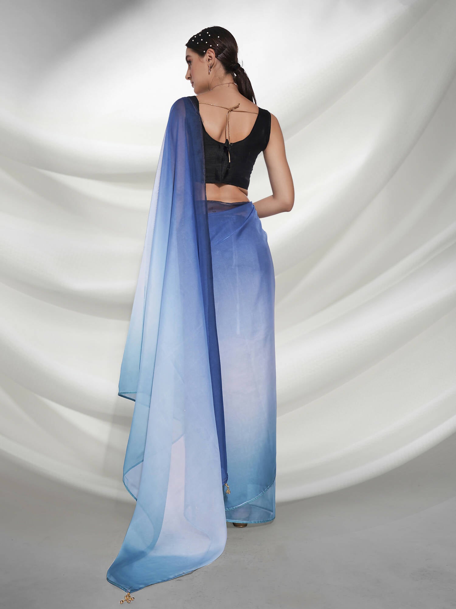 Blue Organza Solid Saree With Unstitched Blouse Piece - Shanaya - Distacart