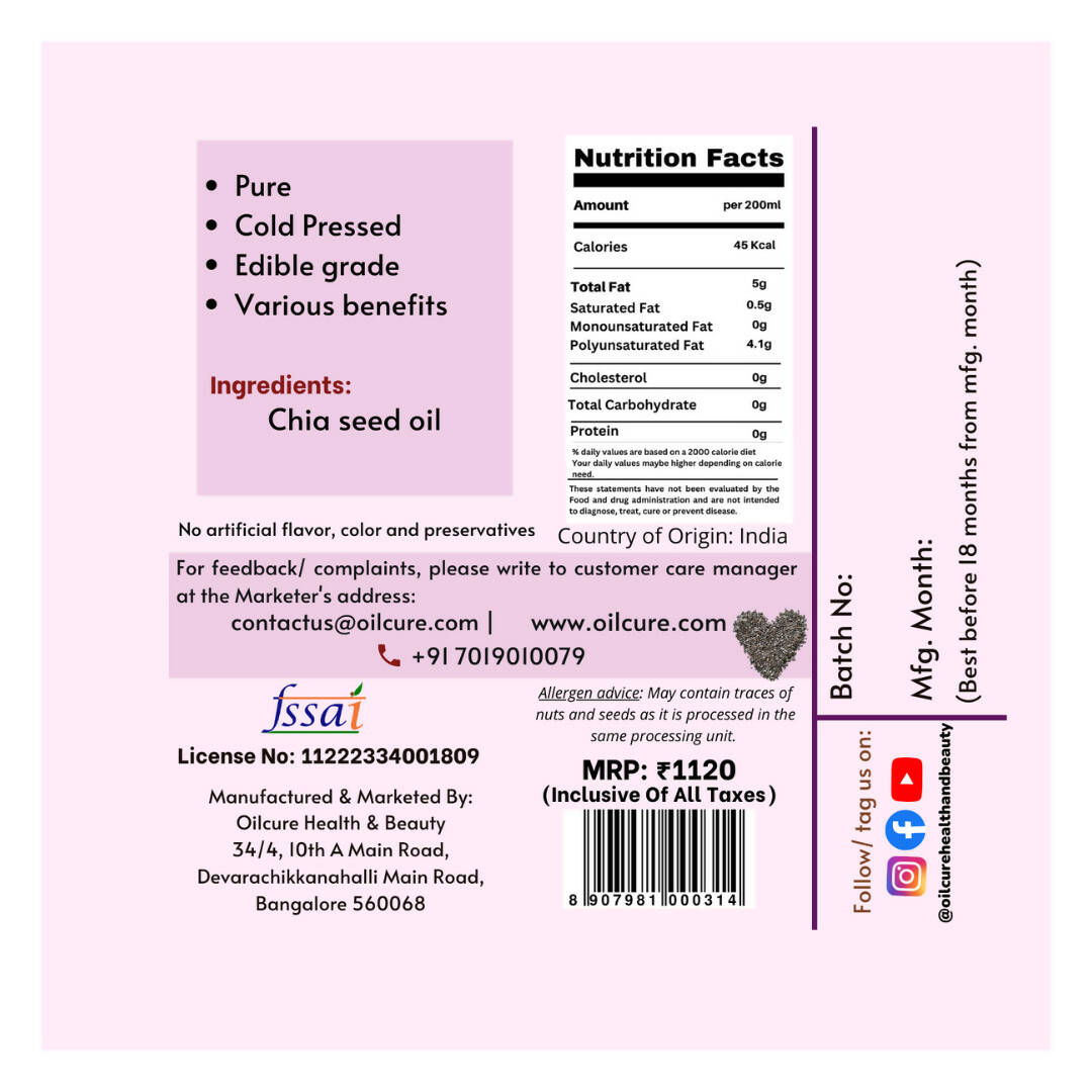 Oilcure Chia Seed Oil Cold Pressed - Distacart