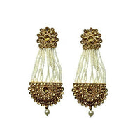 Thumbnail for Tiaraa Golden Pearl Polki Studded Kundan Earrings - Distacart