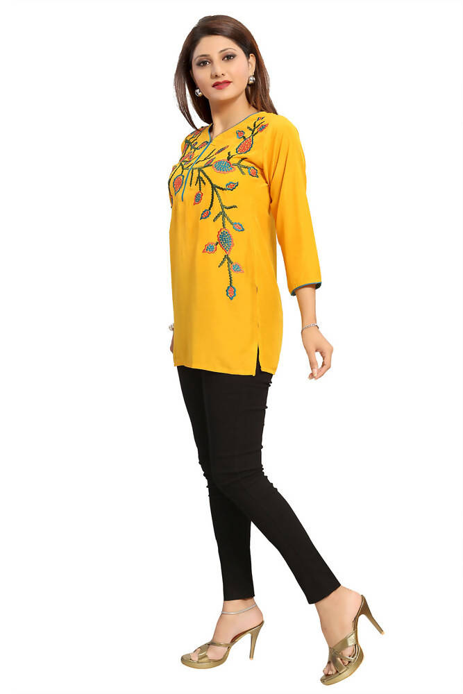 Snehal Creations Snazzy Scintillating Mustard Yellow Designer Tunic