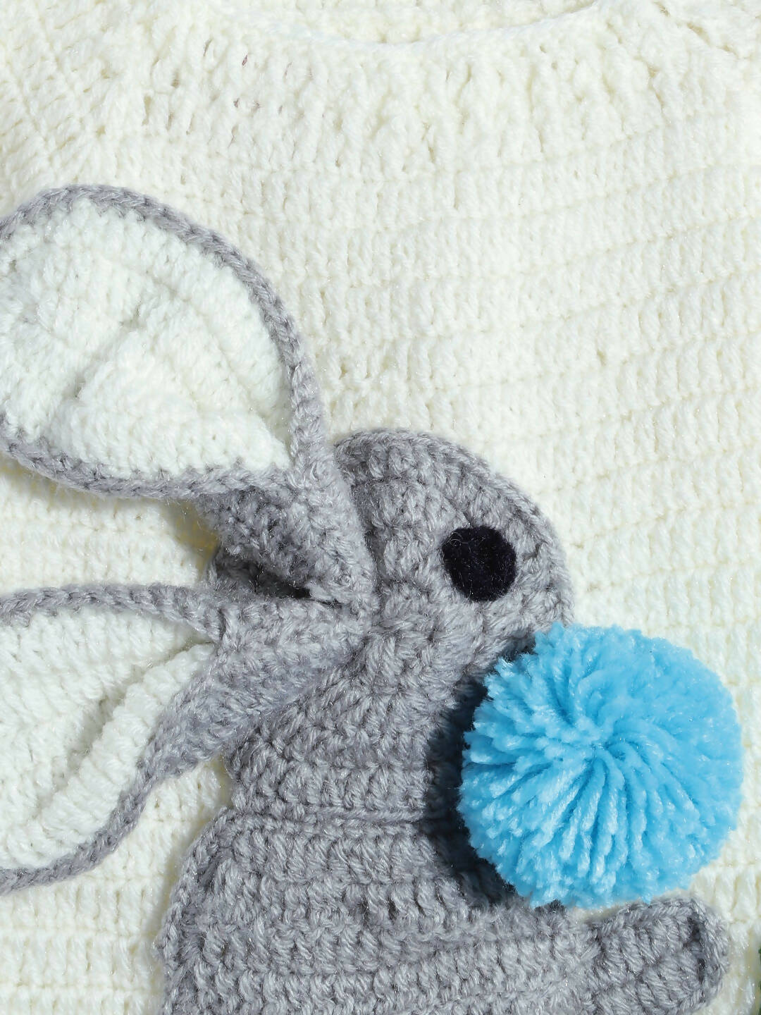Chutput Kids Woollen Hand Knitted Full Sleeves Bunny Detail Cardigan - Cream - Distacart
