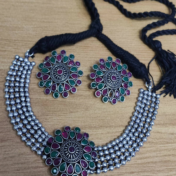Mominos Fashion Johar Kamal Oxidised Silver-Plated Brass Finish Kundan Choker For Women (Multi) - Distacart