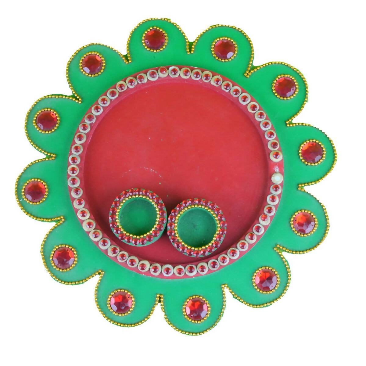 Kundan HandiKrafts Mdf Flower Pooja Thali - Green 01 - Distacart