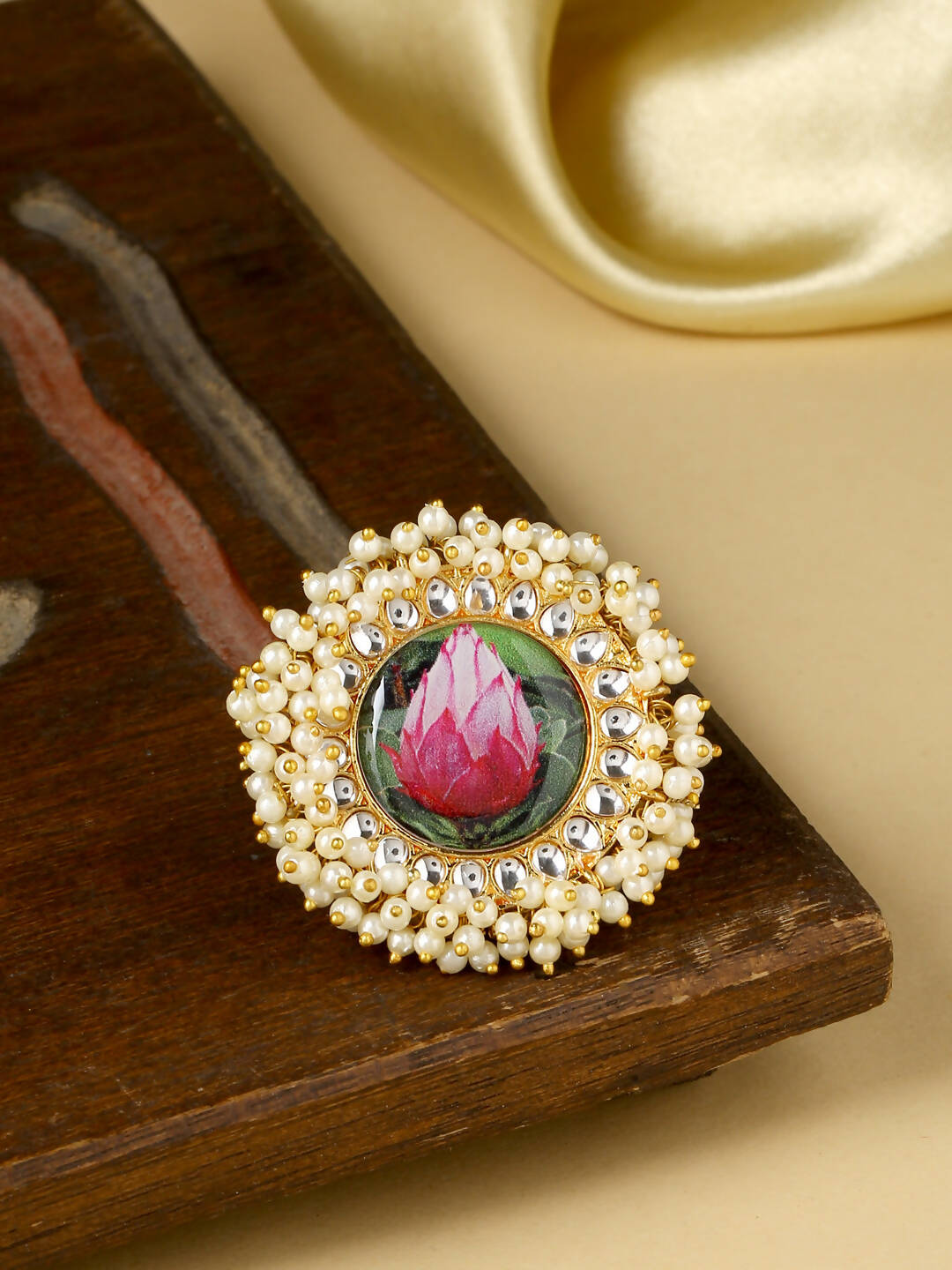 NVR Women's Traditional Ethnic Kundan Meenakari Gold Plated Ajustable Finger Ring - Distacart