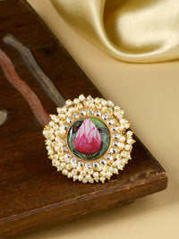Thumbnail for NVR Women's Traditional Ethnic Kundan Meenakari Gold Plated Ajustable Finger Ring - Distacart