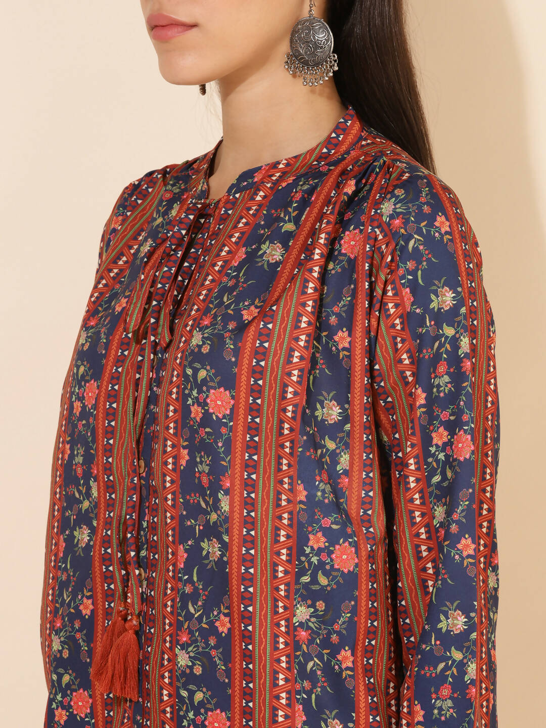 Janasya Women's Blue Crepe Digital Floral Printed Festive A-line Co-ords - Distacart