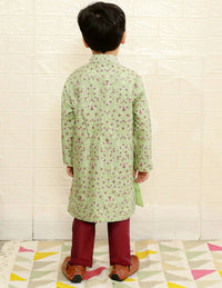 Thumbnail for Lil Drama Boys Ethnic Kurta Pyjama - Green - Distacart