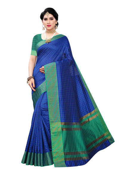 Vamika Blue Cotton Silk Weaving Saree (Manipuri Blue) - Distacart