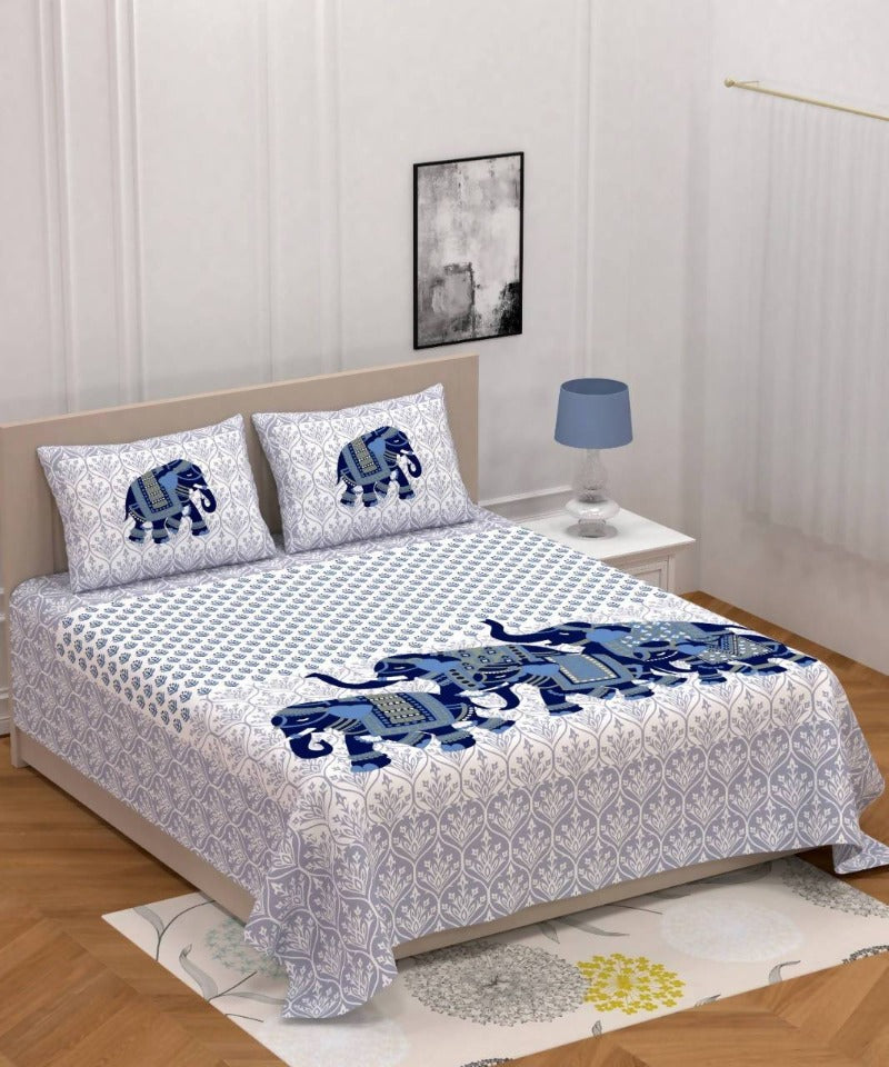 Vamika Printed Cotton Grey Bedsheet With Pillow Covers 