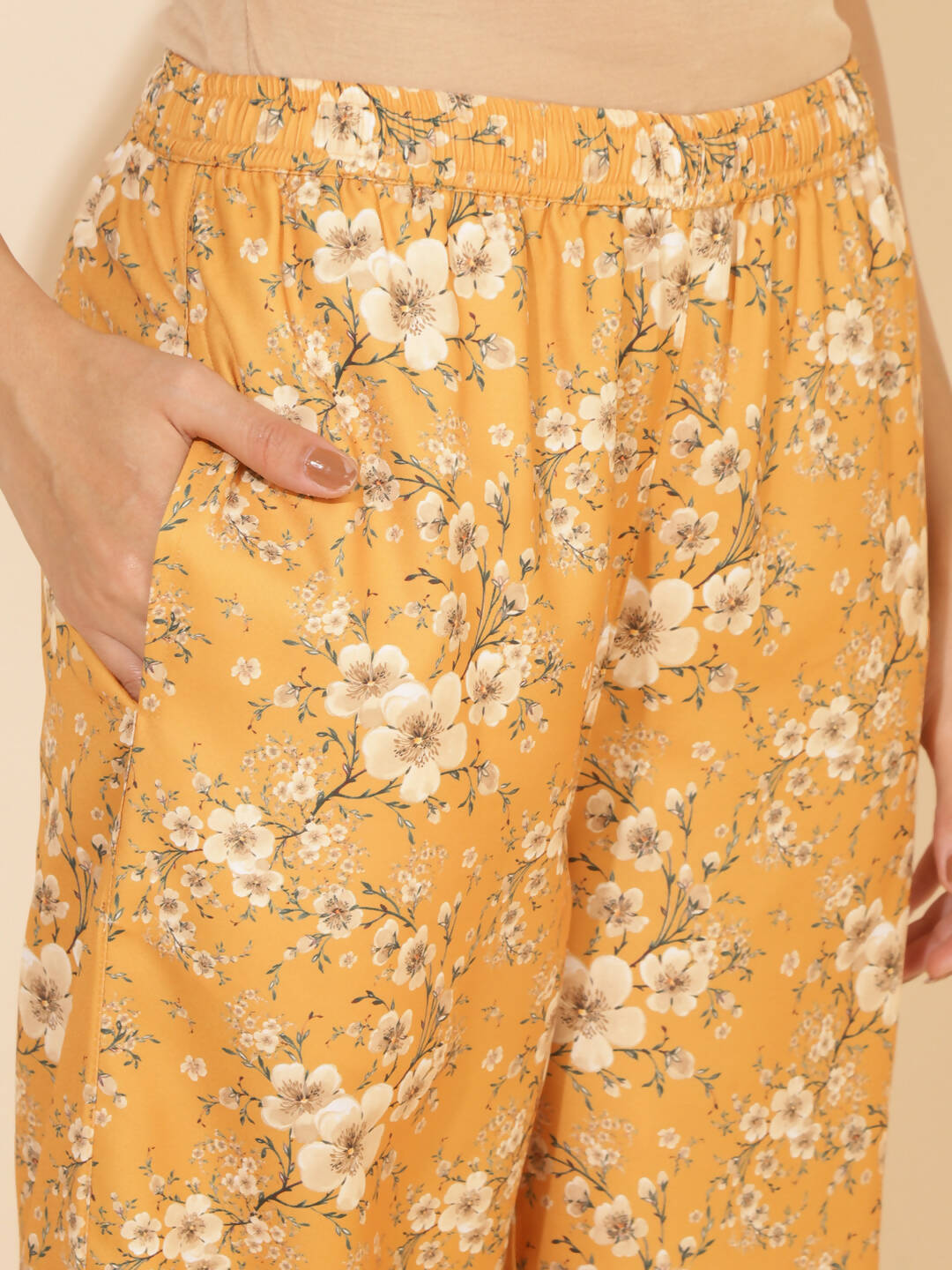Janasya Women's Mustard Moss Floral Printed Casual Front Slit Co-ords - Distacart