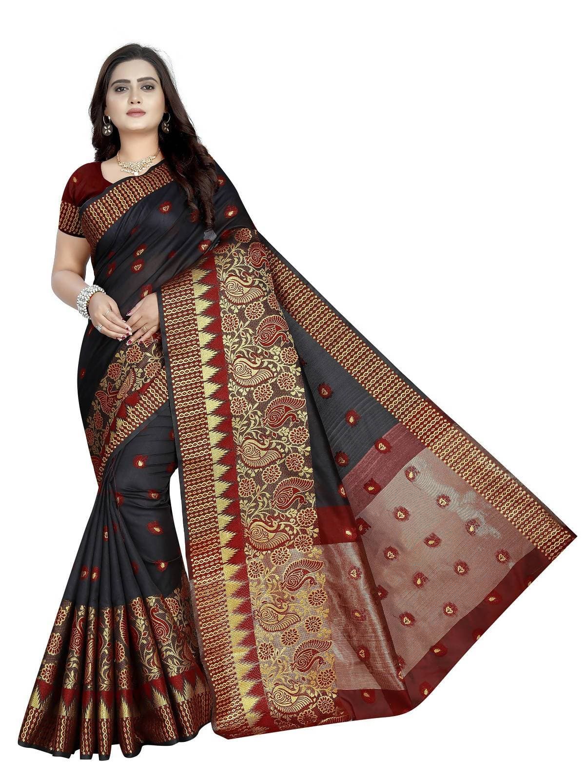 Vamika Banarasi Jaquard Black & Red Weaving Saree