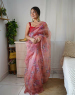 Thumbnail for Vamsee Peach Organza Saree - Distacart