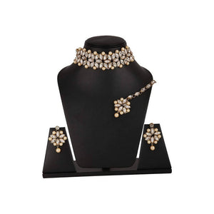 Mominos Fashion Trendy Gold-Plated with Stone & Pearls Necklace Set 