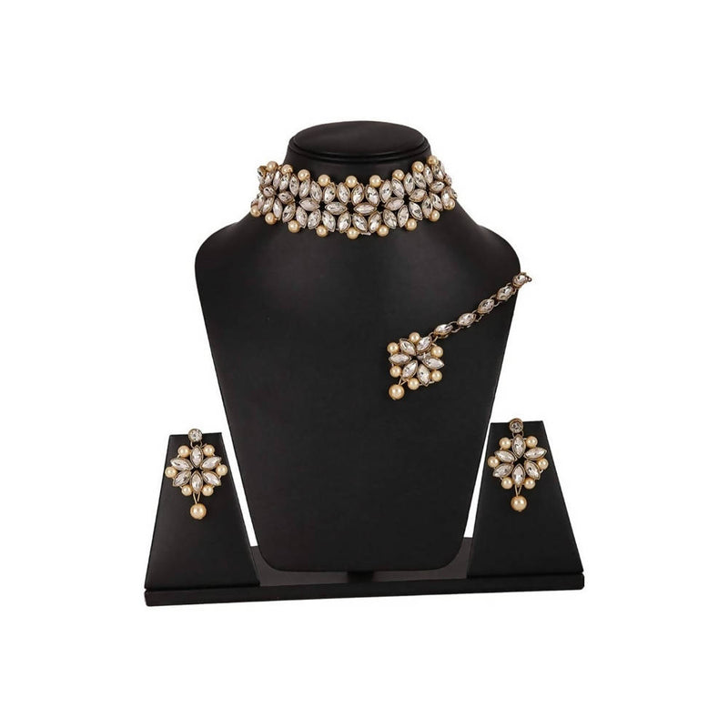 Mominos Fashion Trendy Gold-Plated with Stone &amp; Pearls Necklace Set 