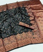 Thumbnail for DEIANA'S Beautiful Golden Jari with New Design Soft Lichi Silk Saree - Black - Distacart
