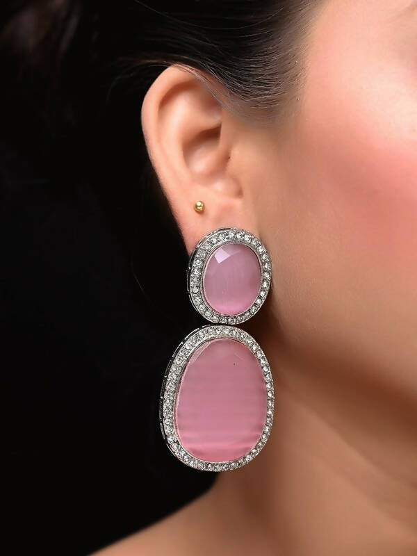 Smart Dangler With Rhino Stone Border Beige Earrings For Women and Girls By House of Ree - Distacart