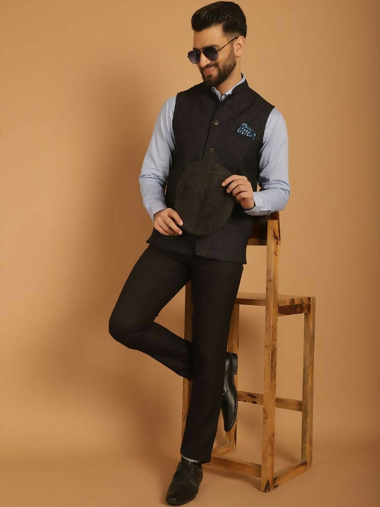 Even Apparels Pure Wool Nehru Jacket - Black - Distacart