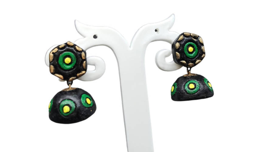 Terracotta Small Jhumkas With Studs-Black