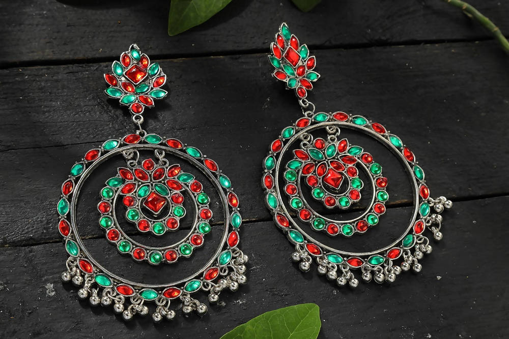 Mominos Fashion Johar Kamal Women's Red & Green Kundan Circles Earrings - Distacart