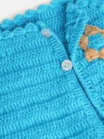 Thumbnail for Chutput Kids Woollen Hand Knitted Full Sleeves Cardigan With Short Sleeves Flower Work Dress - Blue - Distacart
