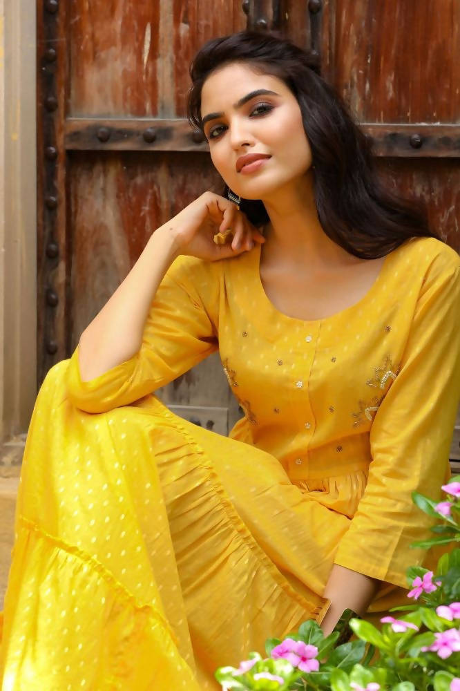 Yufta Yellow Cotton Dobby Dress