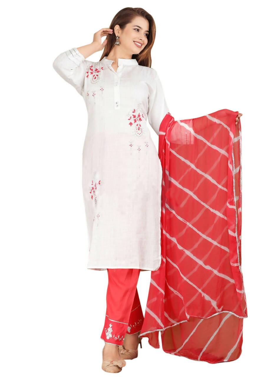 Vamika Embroidery Rayon Off White Party Wear/Casual Wear Kurta Set/Suit - Distacart