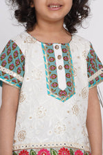 Thumbnail for Little Bansi Cotton Embroidery Kurta With Lehenga & Tussel - White & Multicolor - Distacart