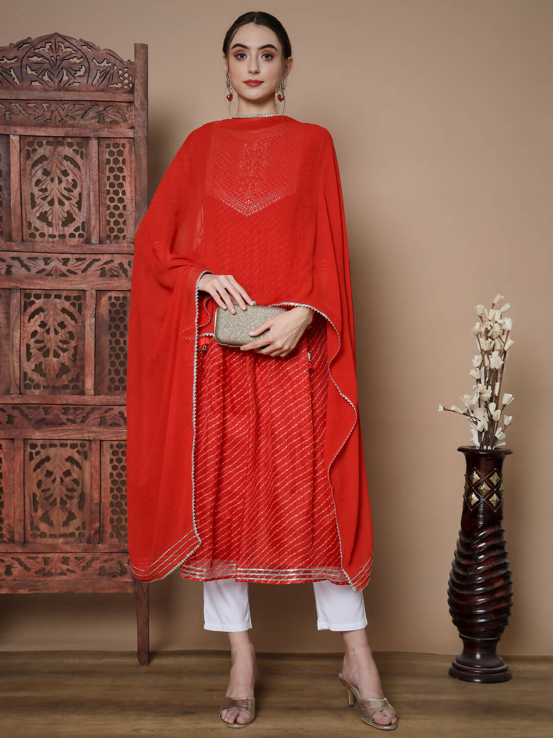 Myshka Women's Red Anarkali Kurta & With Dupatta - Distacart