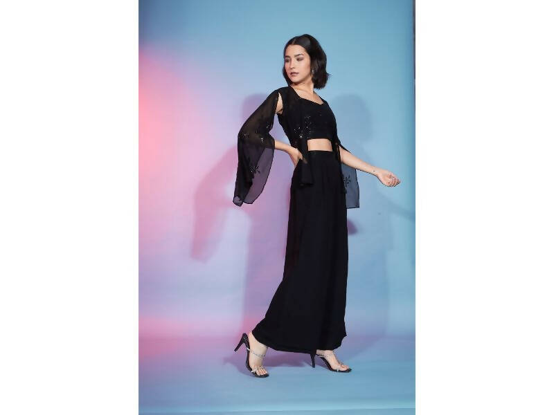 Black Georgette Sequence With Thread Designer Co-Ord Set - Flory - Distacart
