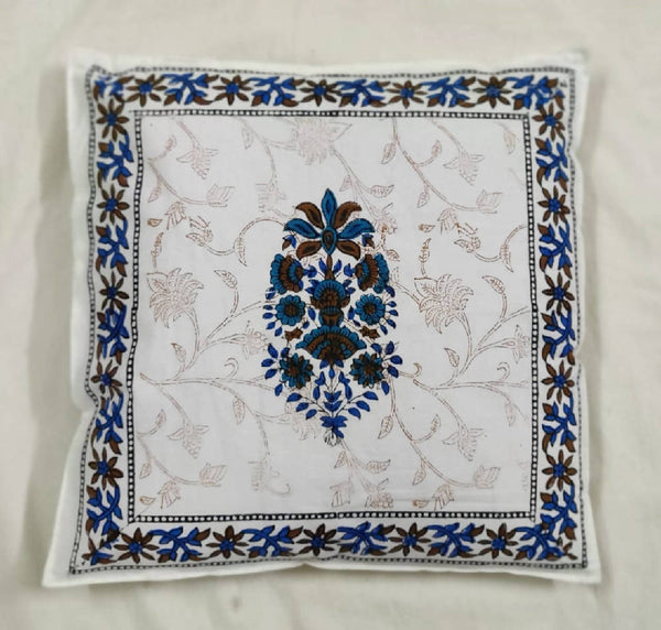 The Decor Nook Blue Floral Print With Blue Brown Border Cushion Cover - Distacart