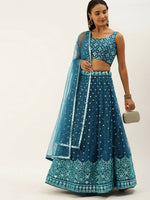 Thumbnail for House of Panchhi Teal Net Sequinse Work Lehenga & Blouse, Dupatta - Distacart