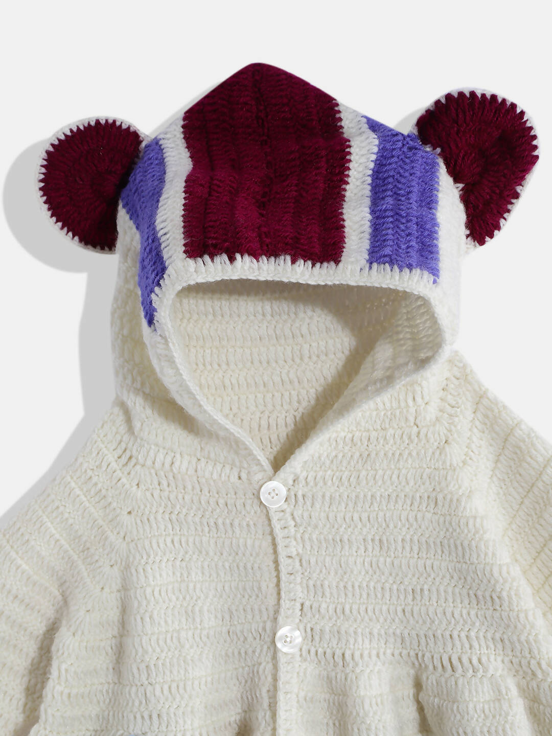 Chutput Kids Woollen Hand Knitted Full Sleeves Self Desgin Hoodie Dress - Cream - Distacart