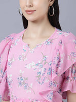 Thumbnail for Myshka Women Pink Printed Fit and Flare Dress - Distacart